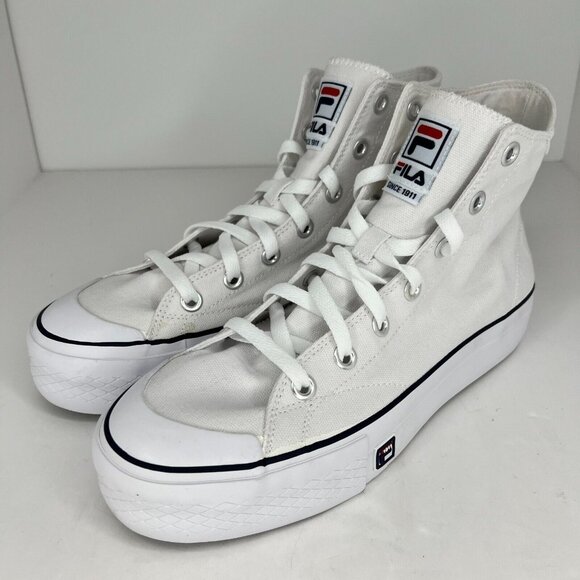 Fila Shoes - Fila Womens 5CM01781-125 White Hi Top Canvas Lace Up Size 10 Casual Sneakers